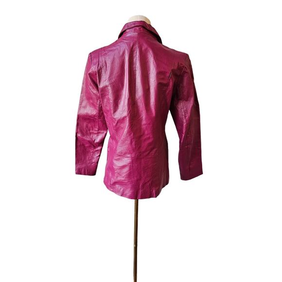 Vintage Chadwicks 100% Leather Fushcia Blazer Jacket Coat Womens Small 80s - Picture 4 of 7